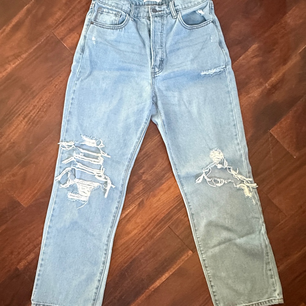 Cello Light Blue Distressed Women's Wide Leg Jeans